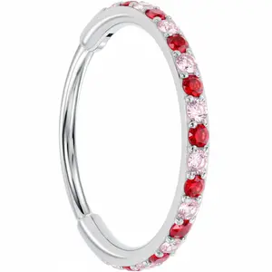 20G Micro Gem Titanium Hinged Nose Hoop - Pink Red Nose Ring