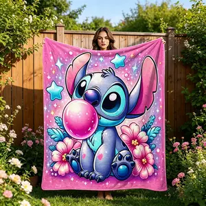 Stitch Bubble Print Blanket, Modern Flannel Throw, Cozy Sofa Nap Mat, Holiday Gift, Wall Hanging, Bed Cover, Outdoor Travel Blanket
