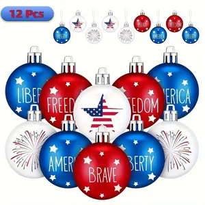 12 Piece 4th of July Ornaments for Tree, 2.36Inch 4th of July Ornaments Ball for Small Tree, Red White Blue Patriotic Ornaments Hanging Ball, Mini Independence Day Memorial Day Decorations, 250th Anniversary Decorations for Home