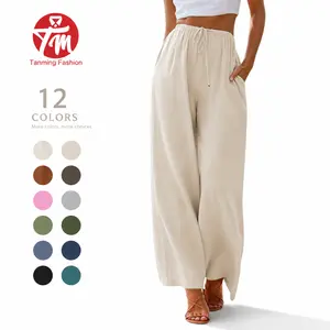 Tanming Viral 2026 Palazzo Pants for Women - Beach to Street Wide Leg + Pockets | Lightweight Summer Trousers Maxi Style Womenswear Chic Comfy Basic Minimalist Bottom