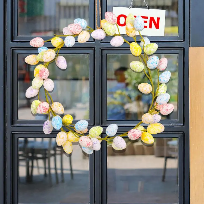 Easter Egg Wreath, 1 Count Colorful Easter Egg Wreath, Vintage Style Rabbit Wreath, Decorative Bow for Indoor & Outdoor Holiday Celebration & Home Decor, Ornaments