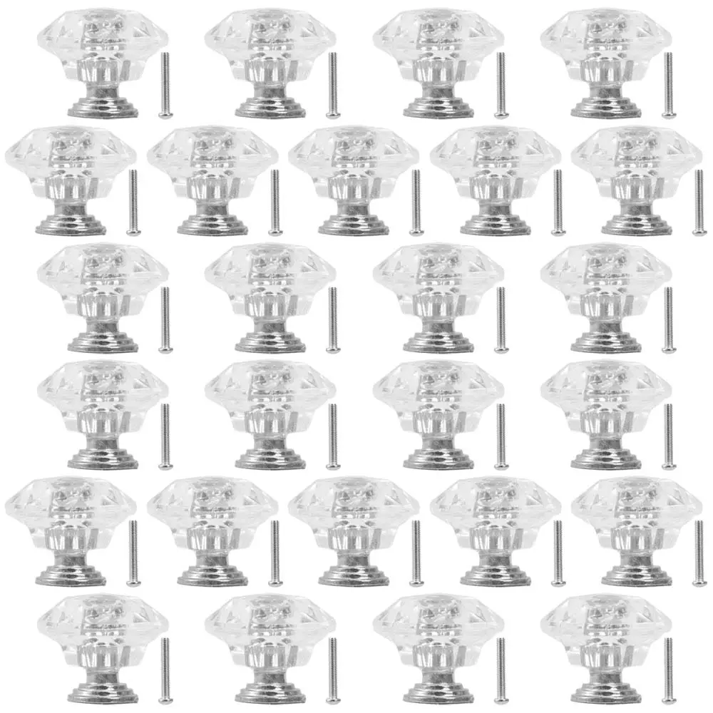 26 Packs Clear Crystal Drawer Knobs, 24mm Diamond-Shaped Acrylic Cabinet Knobs Pulls for Kitchen Dresser Drawer and Cupboard