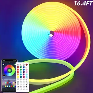 RGB Neon LED Strip Lights, 16.4Ft Led Neon Rope Lights with App Remote Control, Music Sync,Waterproof, Flexible DIY Lights Design for Bedroom, Living, Gaming Room, Party Decor