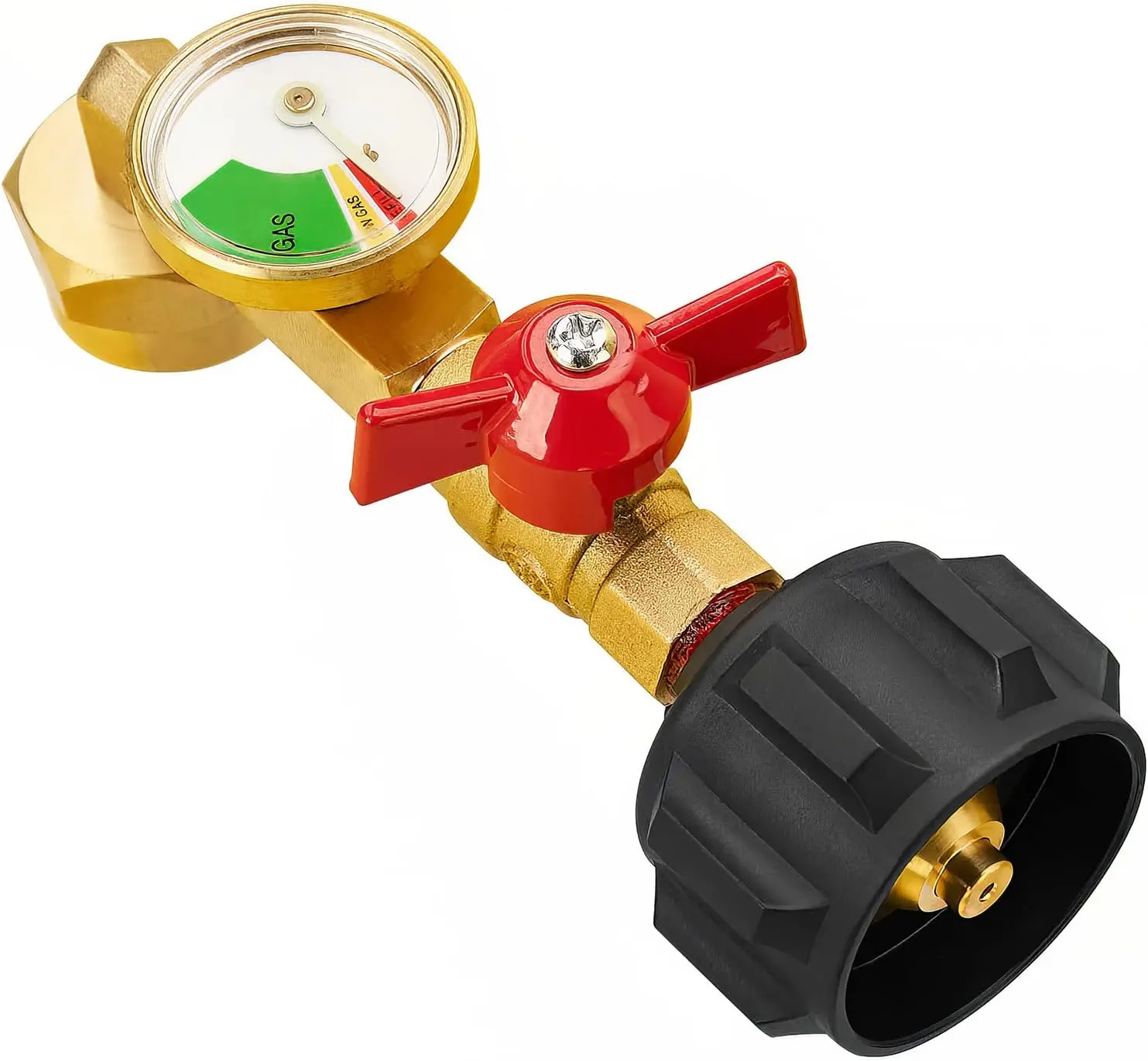 GJANSH Propane Refill Adapter with Metal Ball Valve & Precise Filling Gauge - LPG Gas Accessory, QCC1 Compatible, Glow-in-Dark Read for Easy Visibility, Fills 1lb Bottles from 20lb Tank, Fits Disposable Cylinders, Durable Outdoor Universal Accessory