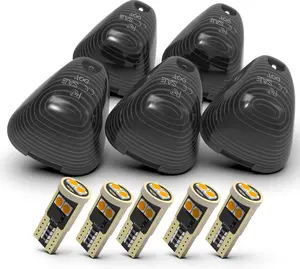 Smoked Cab Marker Light Lens With Amber Led Bulbs Compatible for Ford 1999-2016 F150 F250 F350 F450 F550 Super Duty Pickup Trucks