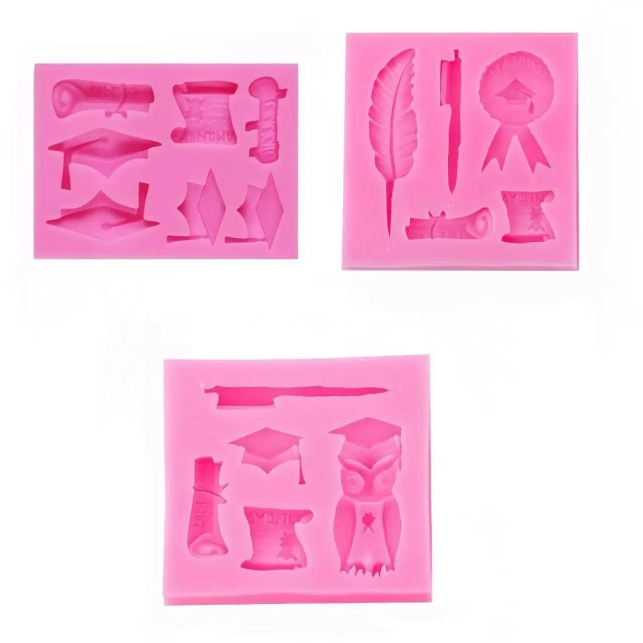 3 Sets DIY Candy Pudding Chocolate Molds, Graduation Silicone Molds, Doctor Hat Diploma Scroll Cake Decor Set, Mold Kit for Baking