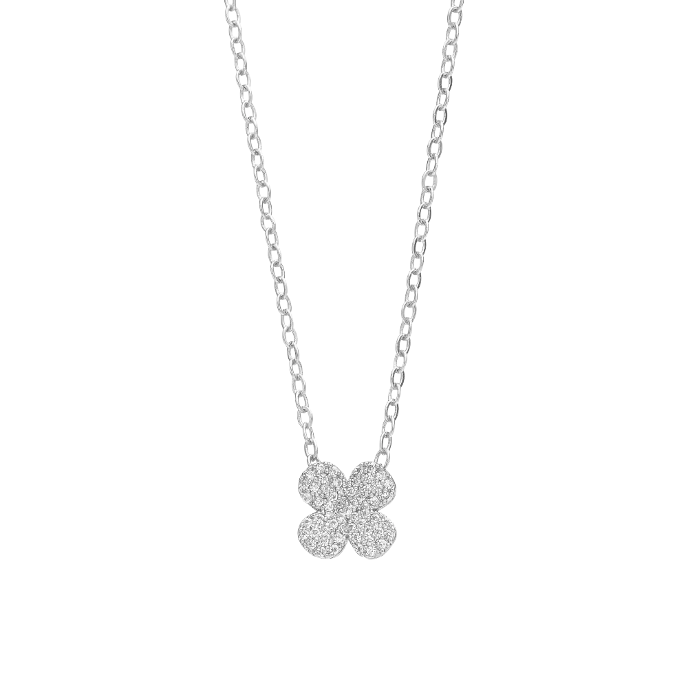 Arria Premium White Gold Tone Cubic Zirconia Clover Pendant Necklace