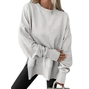Women Oversized Sweatshirts Thumbhole Long Sleeve Hoodies Side Slit Pullover Top Teen Girls Outfits Casual Loose Fit