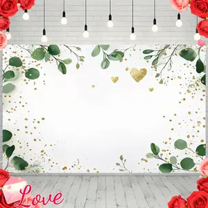 Golden Eucalyptus Backdrop Elegant Green Leaf Backdrop Wedding Party Background Cloth Nature Tapestry Wall Hanging Photography Background Polyester Fiber Home Garden Indoor Outdoor Ceremony Studio Decor Prop Wall Art