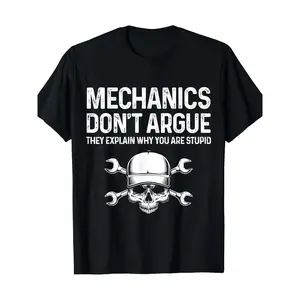 Women's 220g Cotton Short-Sleeve Slogan Tee - "Mechanics Don't Argue They Explain" Funny Mechanic Gift, High Quality Printed Basic Tops, Robust Graphics, Sustainable Everyday Casual Streetwear, Made in USA