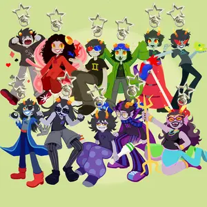 Homestuck Trolls Double Sided Glitter Keychains with Silver Star Clasp