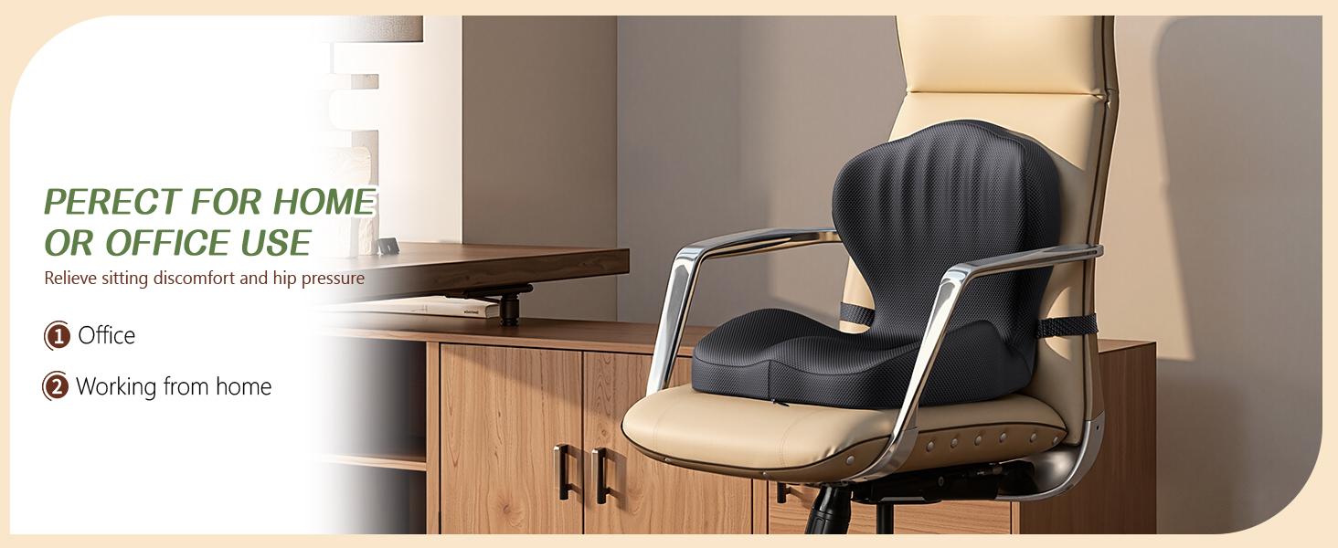 Benazcap Memory Foam Seat Cushion with Lumbar Support Pillow for Office Chair, Car & Gaming Seat, Wheelchair, Ergonomic Design for Sciatica & Tailbone Pressure Relief