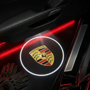 2 Pcs Porsche Carbon Fiber Welcome Lights Set, Car Door Projection Lamp, Laser Light, Modification Decoration Floor Lamp, Car Light Embellishments (batteries Not Included)