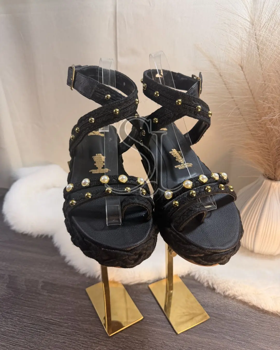 DORAL sandal,2cm high, toe ring,Braided fiber and strap with adjustable buckle, Dark