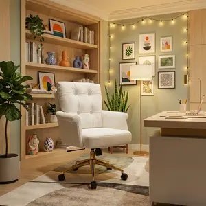 BaliaaFurniture HOME Velvet Office chair with Gold Base, Modern Cute Mid-Back Desk chair, Adjustable Swivel Computer Study Task chair for Living Room, Bedroom hermanmiller chair Ergonomic