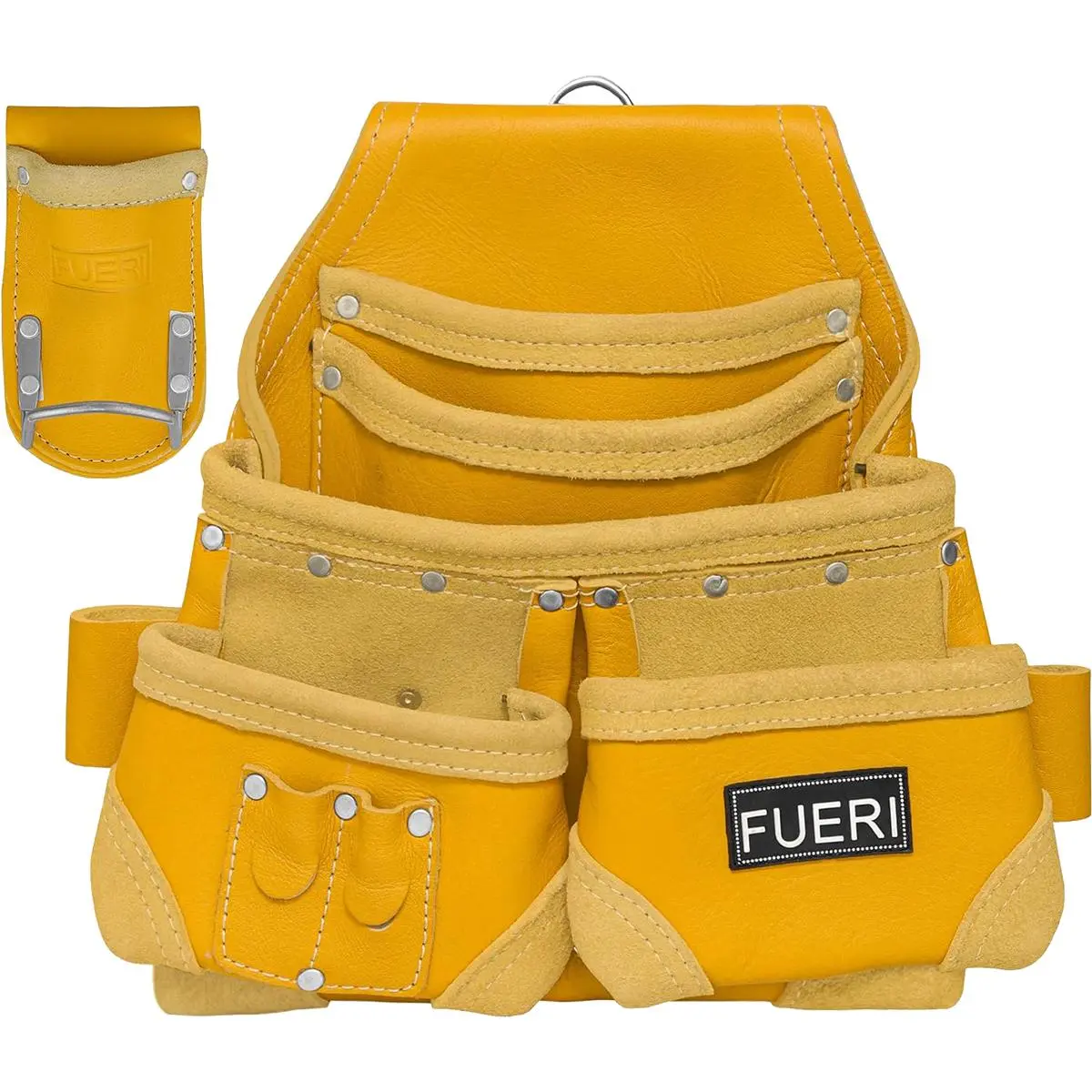 FUERI 5-Pocket Leather Tool Pouch – Heavy-Duty Clip-On Belt Bag with Tape Holder for Carpenters & Framers | Add to Cart Buy Now: Tool Bag + Durable, Compact, Organizer