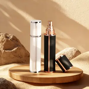2pcs cosmetics vacuum bottle perfume bottle glass, 5ml liner lambskin, high-end portable refillable design spray bottle perfume sample bottle black white Aroma Bottle