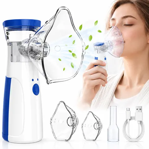 Portable Ultrasonic handheld Nebulizer Machine, Rechargeable Mesh Nebulizer with Adult Masks, Mouthpiece, Compact USB-Enabled for Home, Travel, Portable Nebulizer Machine