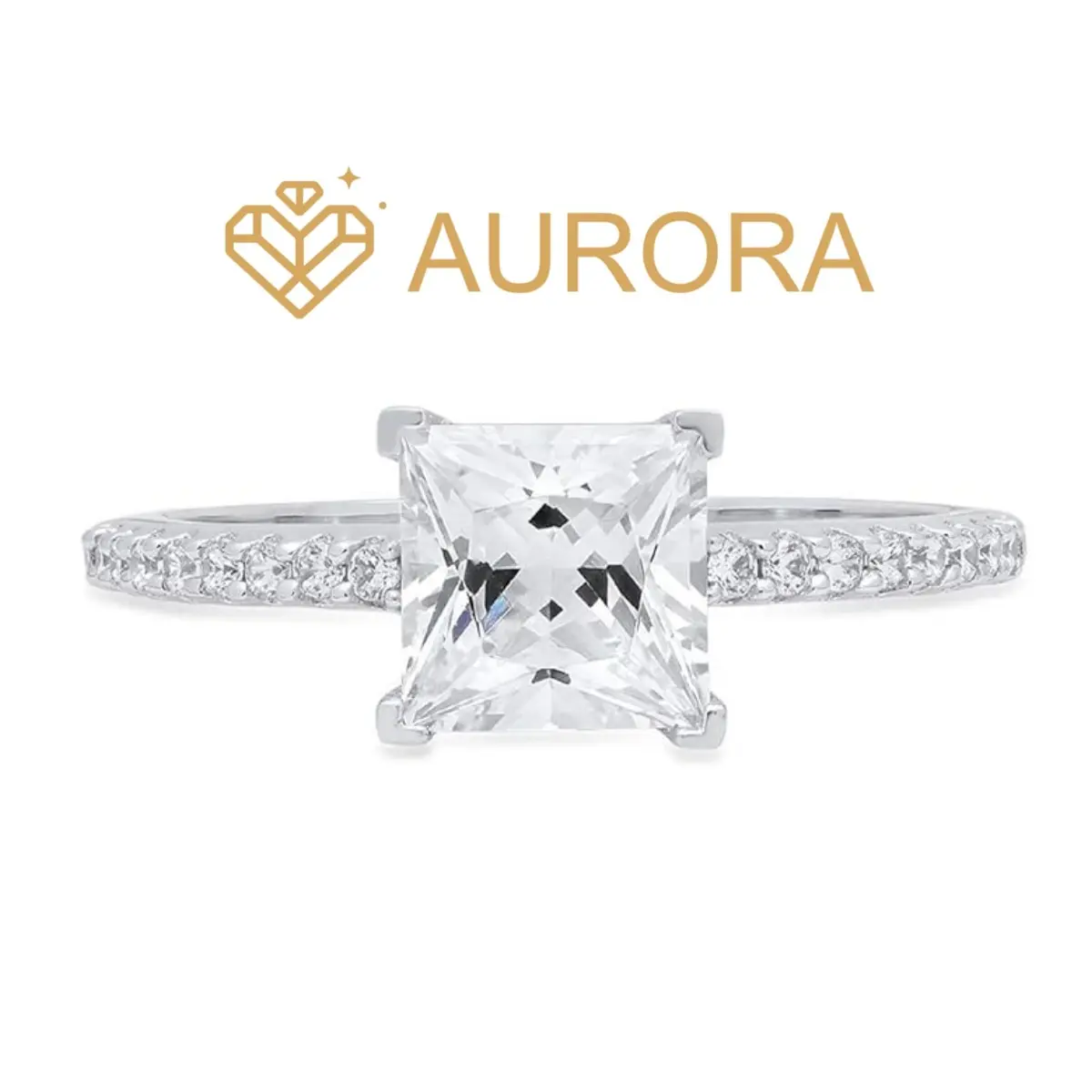 【#10 Elsa】925 Sterling Silver Princess Cut Ring with Full High-Quality Moissanite Main and Side Stones, Women's Jewelry for Anniversary or Birthday Gifts