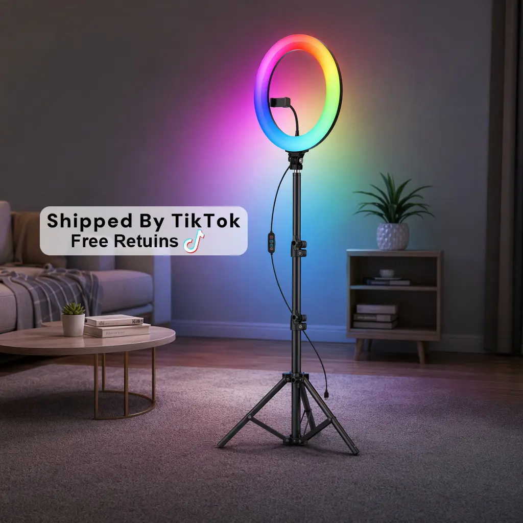 62.9-inch Tripod and Phone Clips Kit - Adjustable Brightness, 30 RGB and 3 White Light Modes,  with 10-inch RGB LED Selfie Ring Lights for Professional Photos and Video Lights