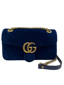 Pre-owned GUCCI Velvet Crossbody Bags GG MARMONT MATELASSE SMALL COBALT BLUE