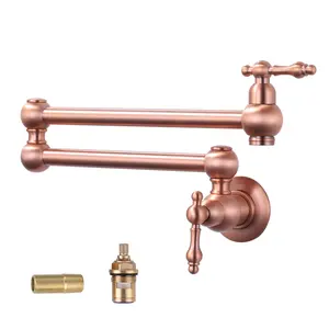 WOWOW Solid Brass Kitchen Sink Pot Filler Faucet Wall Mount Folding Faucet, Vintage Victorian Pot Filling Tap with Double Joint Swing Arm