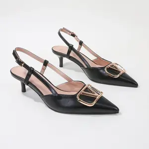 Berness Women's Clementine Slingback Kitten Heels with Sculpted Adornment Black 7
