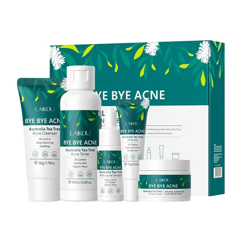 Australia Tea Tree Acne Clearing Treatment Products Skincare Set, Acne Control Set, Acne Cleansing Set, Acne Routine Set, 5 Counts/set Intensive Pore Care Deep Cleaning Facial Cleanser & Facial Cream & Toner & Serum & Gel, Facial Skin Care Kit