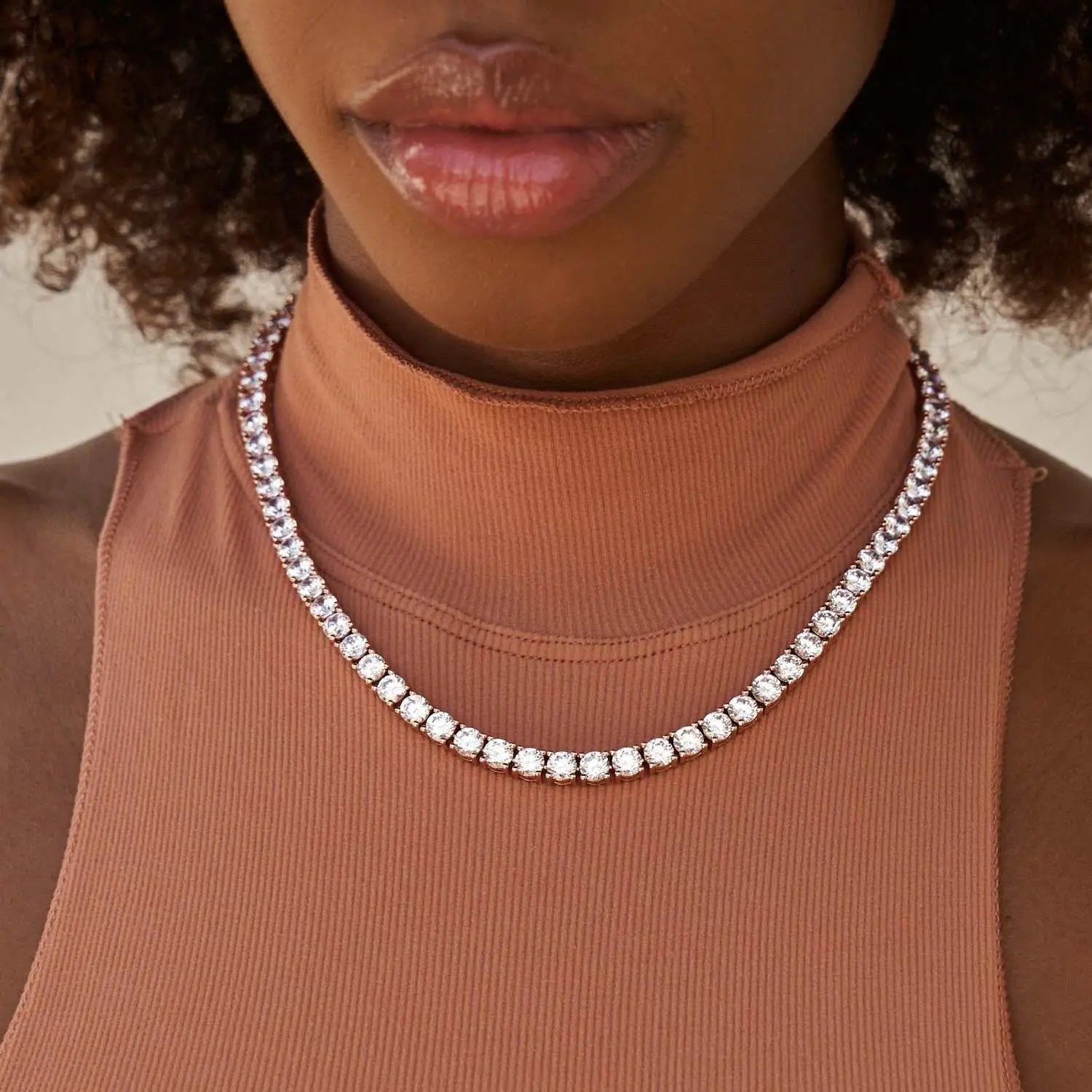 GLD Diamond Tennis Necklace in Rose Gold- 5mm - Perfect Gift #TikTokShopBackToSchool