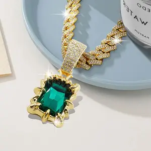 European and American Hip hop Style Full of Diamonds Cuban Chain Gem Pendant Necklace Anti allergic Non slip Wear resistant and Not Easy To Deform with Casual Street Style Jewelry Daily Wear Does Not Collide