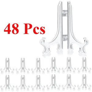 48 Pcs Mini Easel Stands Plastic Plate Stand Holder Display Picture Easel for Display Picture Frame Collectibles Desktop Weddings Party Home Decoration