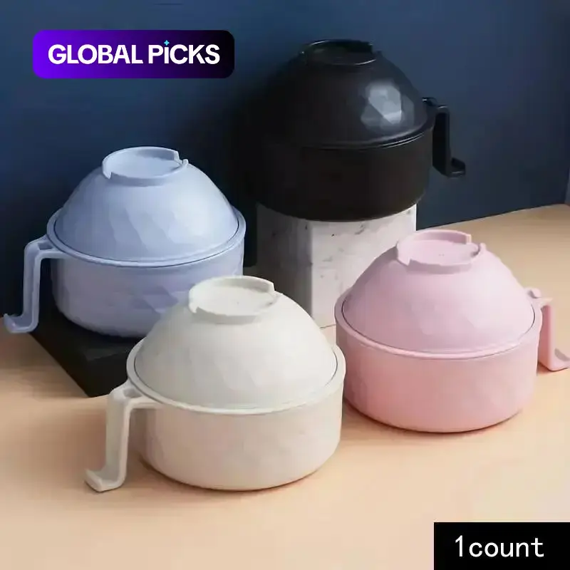 Ramen Bowl Set, Plastic Bowls with Lids, Meal Prep Bowls, Kitchen Bowls, 1/2-Pack Geometric Microwave-Safe Instant Noodle Bowl with Lid and Tableware Kit, Durable Lunch Box for Students #GLOBAL PICKS