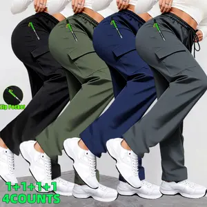 Women's Elastic Waist Cargo Joggers, Zipper Pocket Athletic Cargo Pants, Casual Streetwear Jogger Trousers for Daily Outdoor Workout
