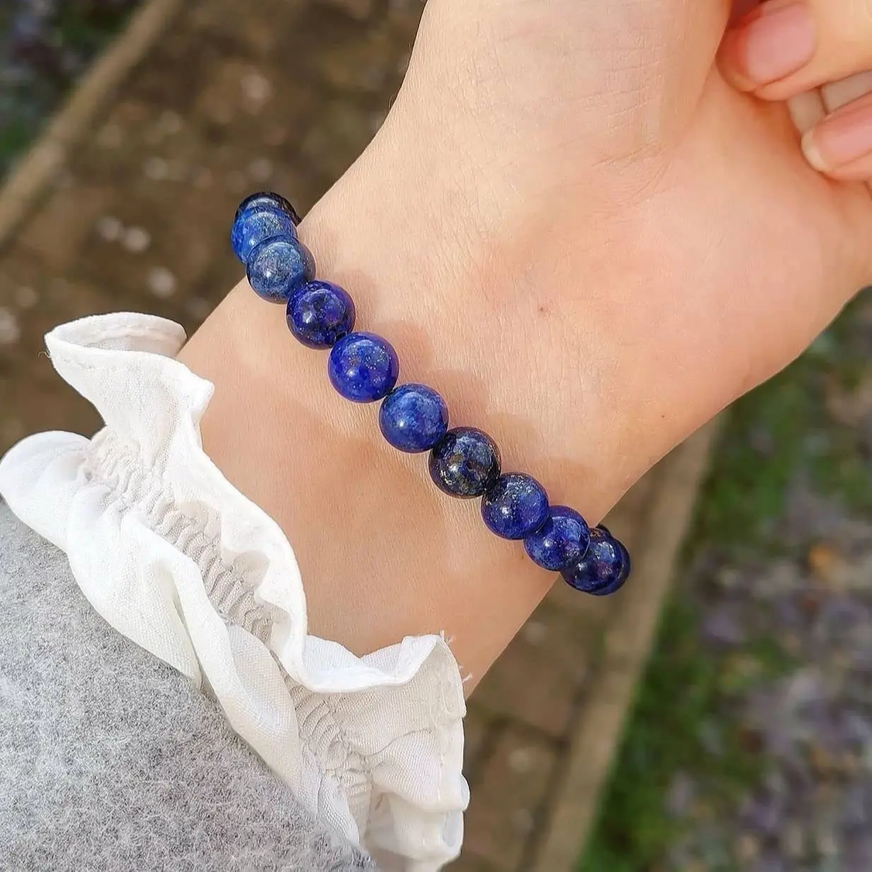 Handmade Lapis Lazuli Bead Bracelet for Men & Women - Adjustable Elastic Healing Stone Jewelry with Rhinestone Accent, Elastic Bracelet, Adjustable Bangles, Blue Bead Bracelets & Bangles