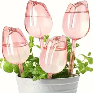 Self-Watering Tulip Bulbs Set, 4 Pack Transparent Plastic Globes, Indoor Outdoor Automatic Plants Watering, Automatic Watering System, Automatic Watering Devices, 3-7 Days Cycle, Garden Care Gift