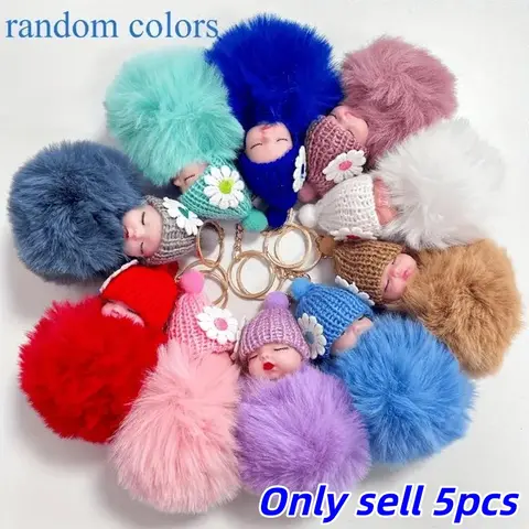 Cute Plush Doll Keychain, Keychain for Bags, 5 Counts Plush Doll Decoration, Plush Doll Pendant for Car Interior Decoration, Car Interior Accessories for Women & Girls, Trendy Cute Aesthetic Keychain, Car Key Chains, Keychain Set