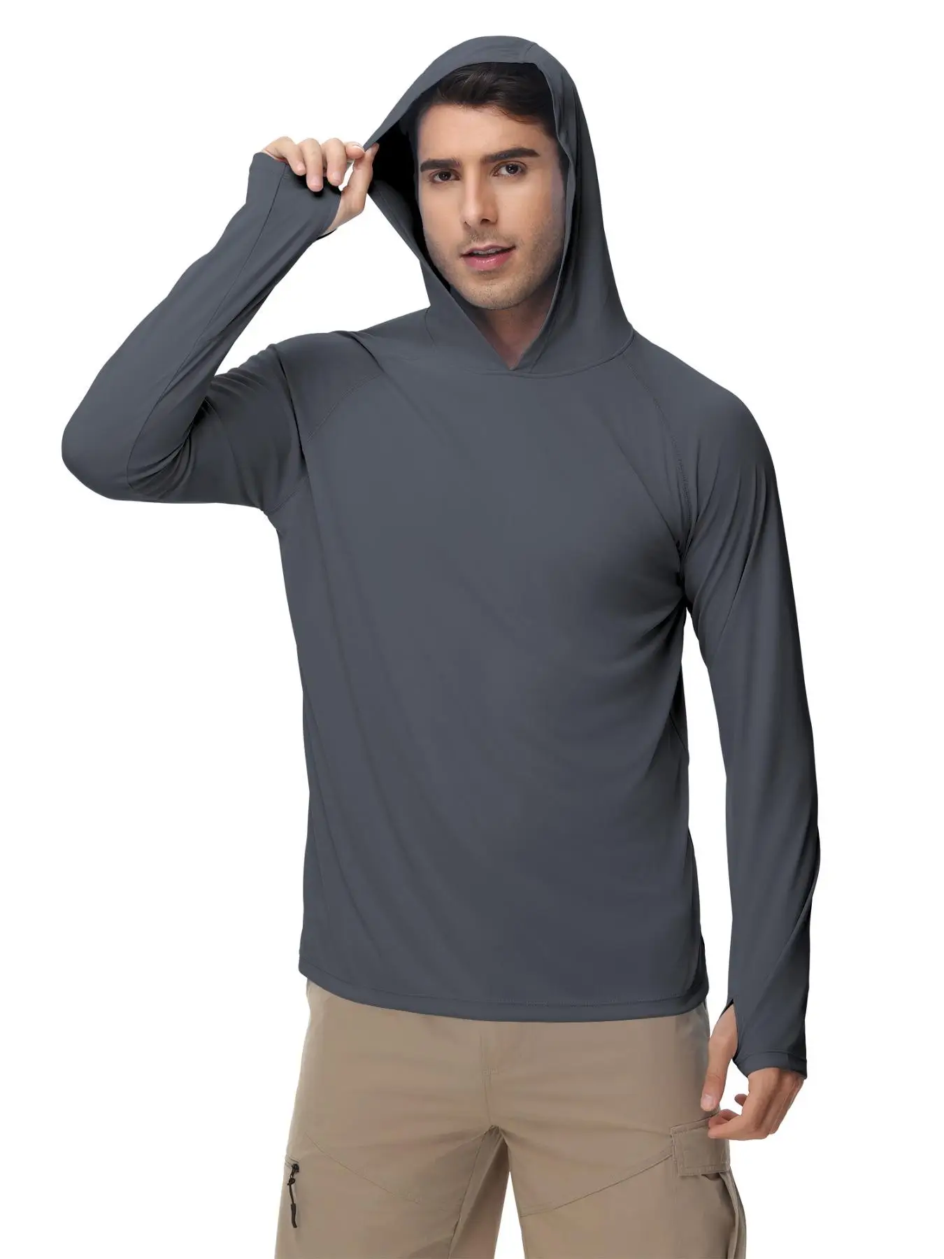 Men's Solid Long Sleeve Hooded Rashguard, Casual Breathable Sun Protection Top for Outdoor Cycling, Slim Fit Sports Clothing for All Seasons, Fall Clo