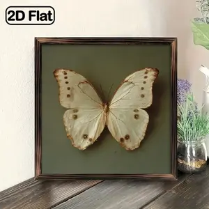 2D Flat, 1pc Vintage Butterfly Wall Art Decor - Farmhouse Style Polished Wooden Frame, 8x8 Inch 2D Flat & Brown Butterfly Painting, Easy Mounting Hardware Included, No Batteries/Electricity, Elegant Home Décor for Living Room, Bathroom, Bedroom