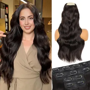 [Vigorous] Dark brown 24in Clip in Hair Extensions Long Wavy Synthetic Hairpieces for Women and Girls, Easy to Install for Daily Use and Event Party Use