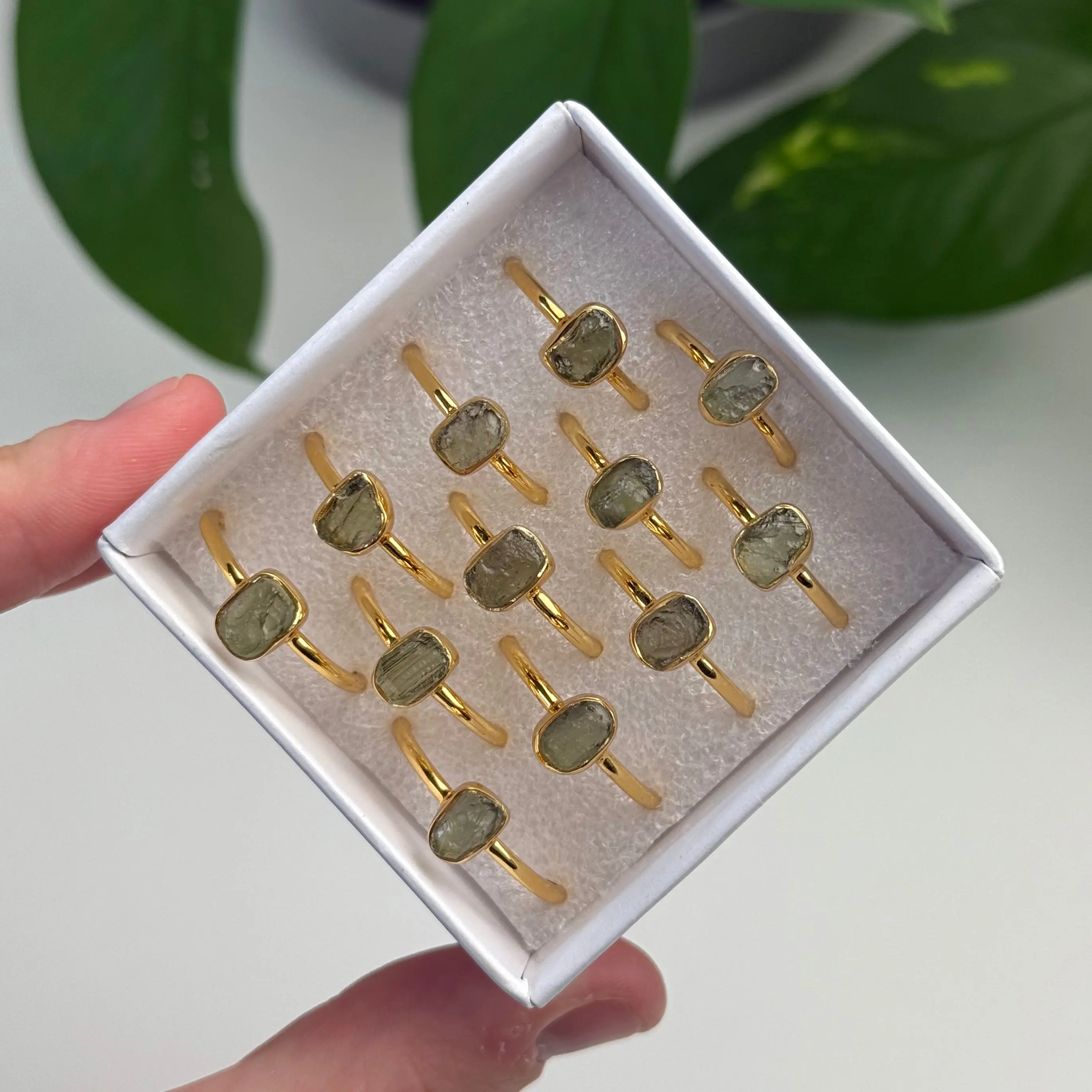 Gold Moldavite Rings | Authentic Moldavite From Czech Republic