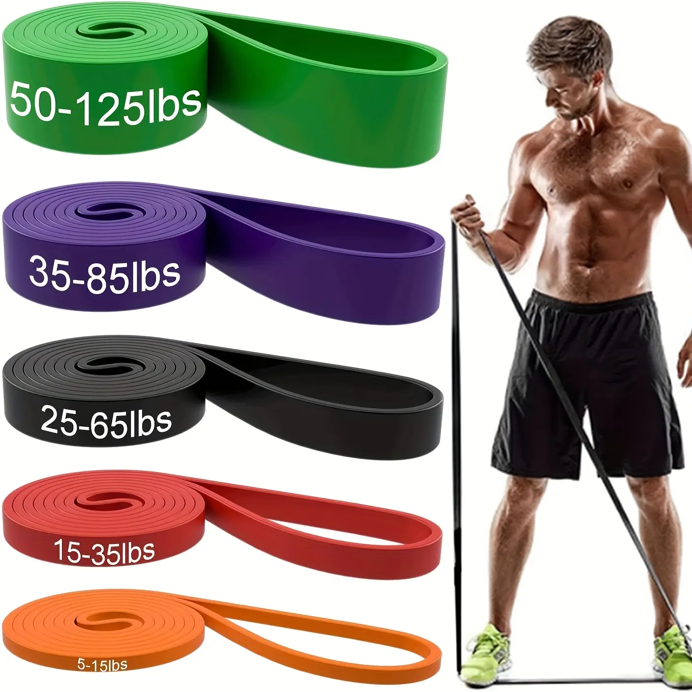 5 Pack Pull Up Assist Resistance Bands Set, 5 Different Resistance Levels 5-125lbs Heavy Duty Latex Workout Bands for Gym Fitness Training, CrossFit, Yoga, Physical Therapy, Muscle Strength Training Home Exercise Bands
