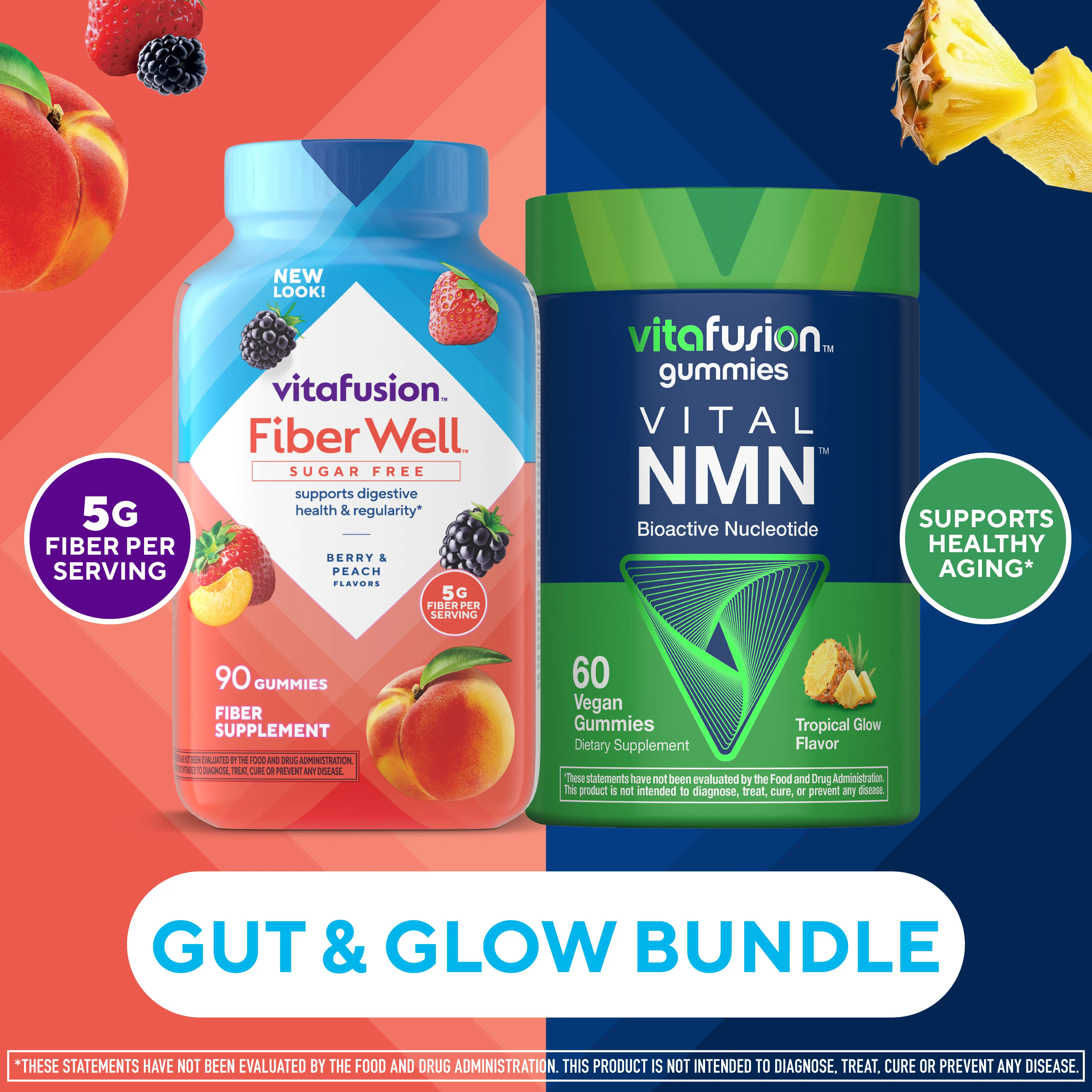 Gut & Glow Bundle: Vitafusion Fiber Well Sugar Free Gummies & Vital NMN Gummies