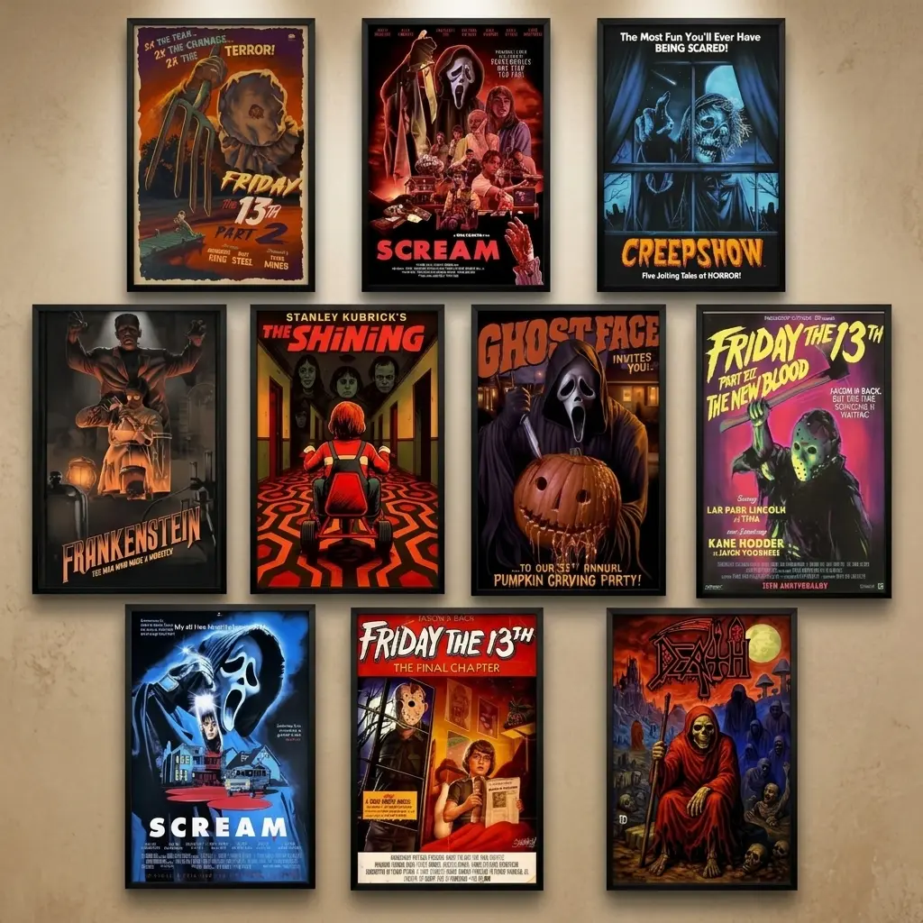 Vintage Classic Horror Movie Canvas Wall Art Scream Friday The 13th The Shining Retro Slasher Film Print Unframed Poster Halloween Scary Terror Bedroom Cinema Bar Home Decor Gift sohochic
