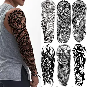 6 Realistic Full Arm Temporary Tattoos, Fake Tattoos, Tattoo Sticker, Waterproof Sleeves Art, Wolf Lion Tiger Tribal Designs, Easy to Apply, for Men & Women