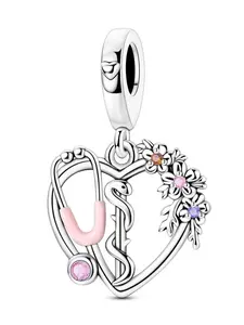 Heart-Shaped Stethoscope Pendant Charm, All-Season Casual Accessory, Unique Medical Theme Gift, Elegant Design for Healthcare Workers
