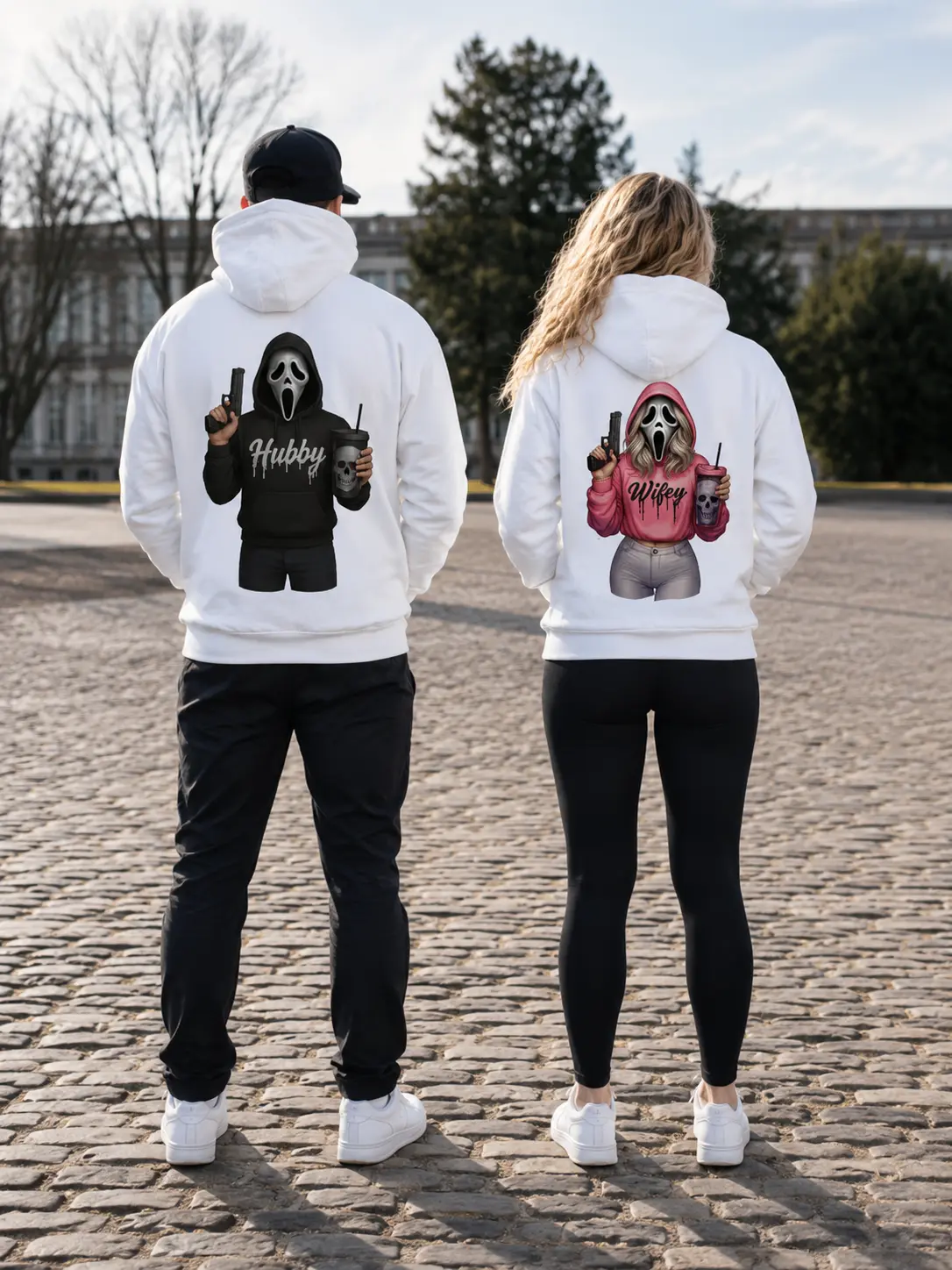 Women's Classic Ghostface Halloween Couple Matching Spandex-Fleece Long Sleeve Loose Casual  Pullover Hoodies, Comfortable Men's Hooded Sweatshirts, Ideal Gift, Couple Hoodie