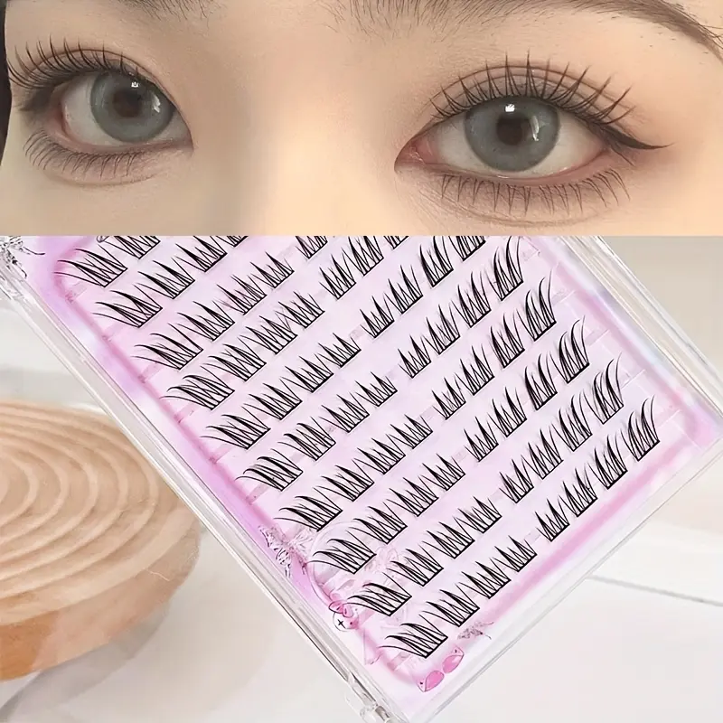Glue Free Jade Face Fox Diagonal Fly False Eyelashes, Cosmetic False Lashes, 80 Clusters Single DIY C Curl Elongated Double Eyes Reusable Suitable for Daily Wear & Role-Playing, Length 10mm-14mm