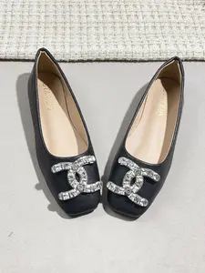 Women's Square Toe Ballet Flats, Soft Artificial Leather, Rhinestone Buckle, Comfortable All-Season Dress Shoes, Casual Style