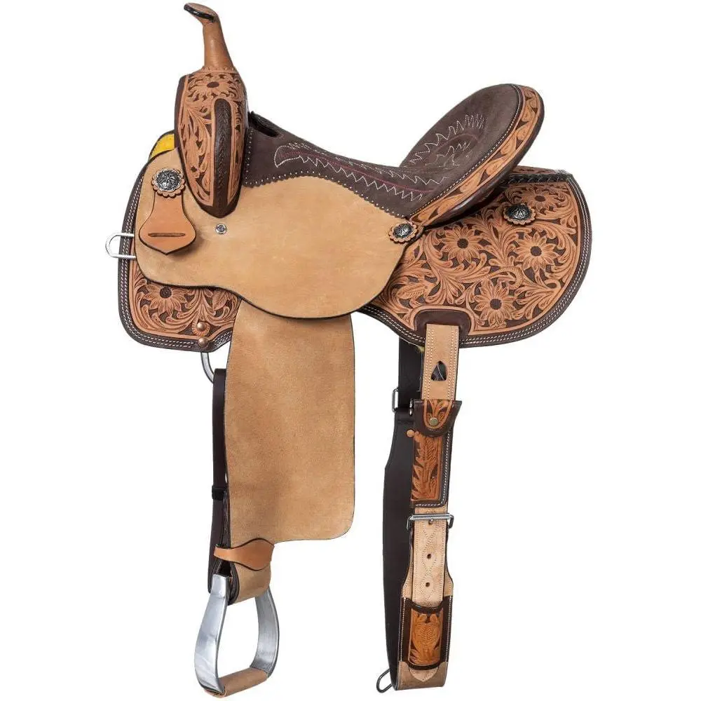 Hawley Barrel Saddle Package with Matching Western Tack, Light Oil Tooled Leather Set for Barrel Racing & Everyday Riding, Lightweight & Durable, Balanced Riding Position, Durable Materials, Improves Maneuverability, Lightweight Design