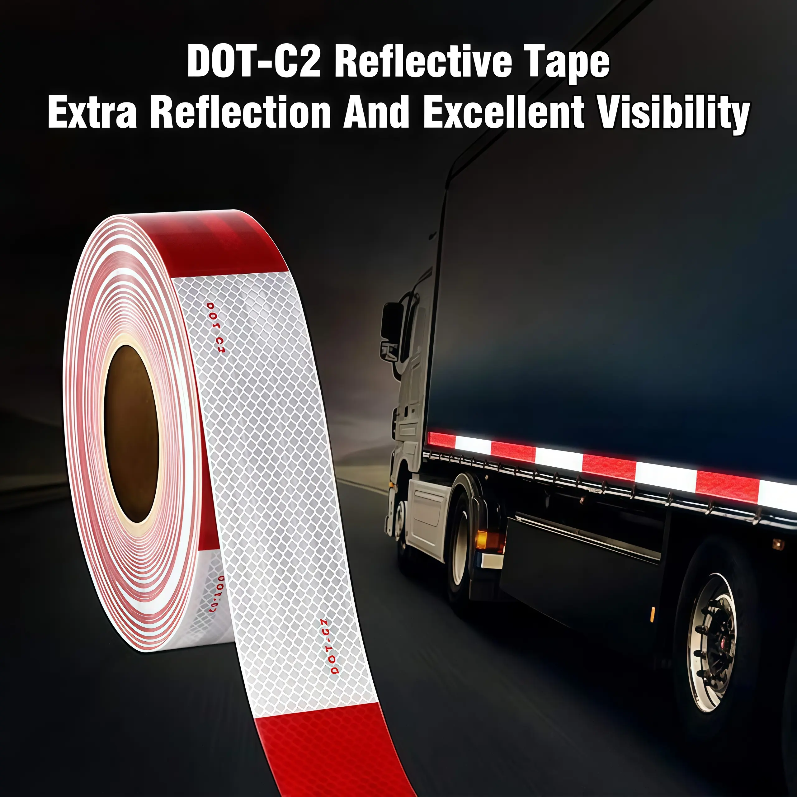 DOT-C2 Reflective Tape1.97inch x 32.8 Feet Red & White Adhesive Waterproof for Trailers Trucks Vehicles Driveways Boats Signs Automotive Car Protector-MM1